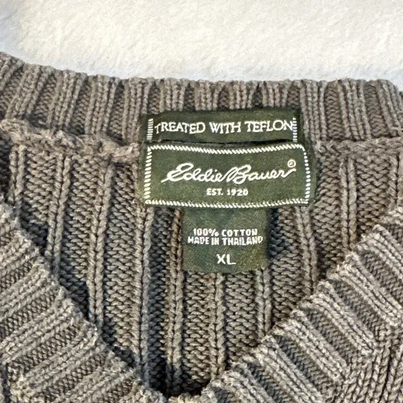 Vintage Eddie Bauer Dark Green Ribbed Cotton Crew Neck Sweater Long Sleeve‎ XLrg - Picture 2 of 7
